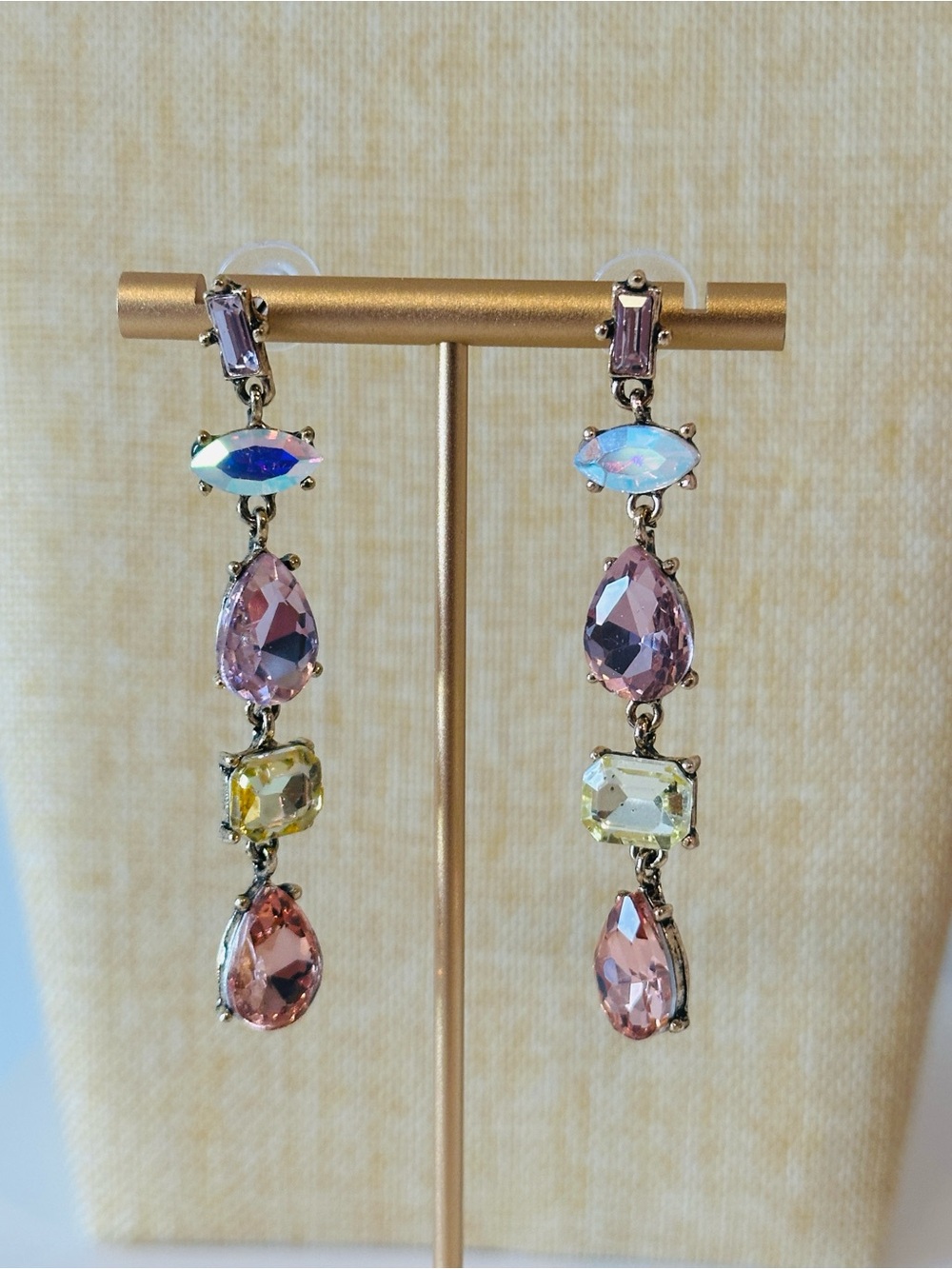 Fashion Jewelry Pastel Crystal Drop Dangle Earrings - Pink, Purple, Yellow